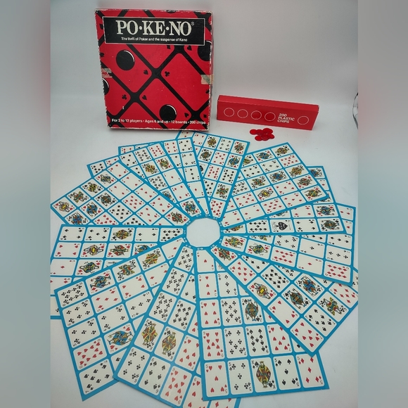 Vintage Set Po-Ke-No POKENO Poker-Keno Board Card Game 12 Board Set Chips - Picture 12 of 14